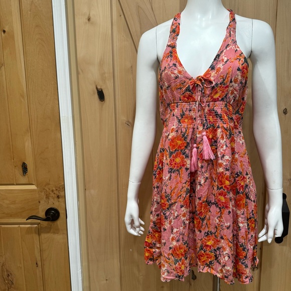 Free People Washed Ashore Mini Dress Size Medium Pink Lined Flowy Floral Dress - Picture 4 of 16